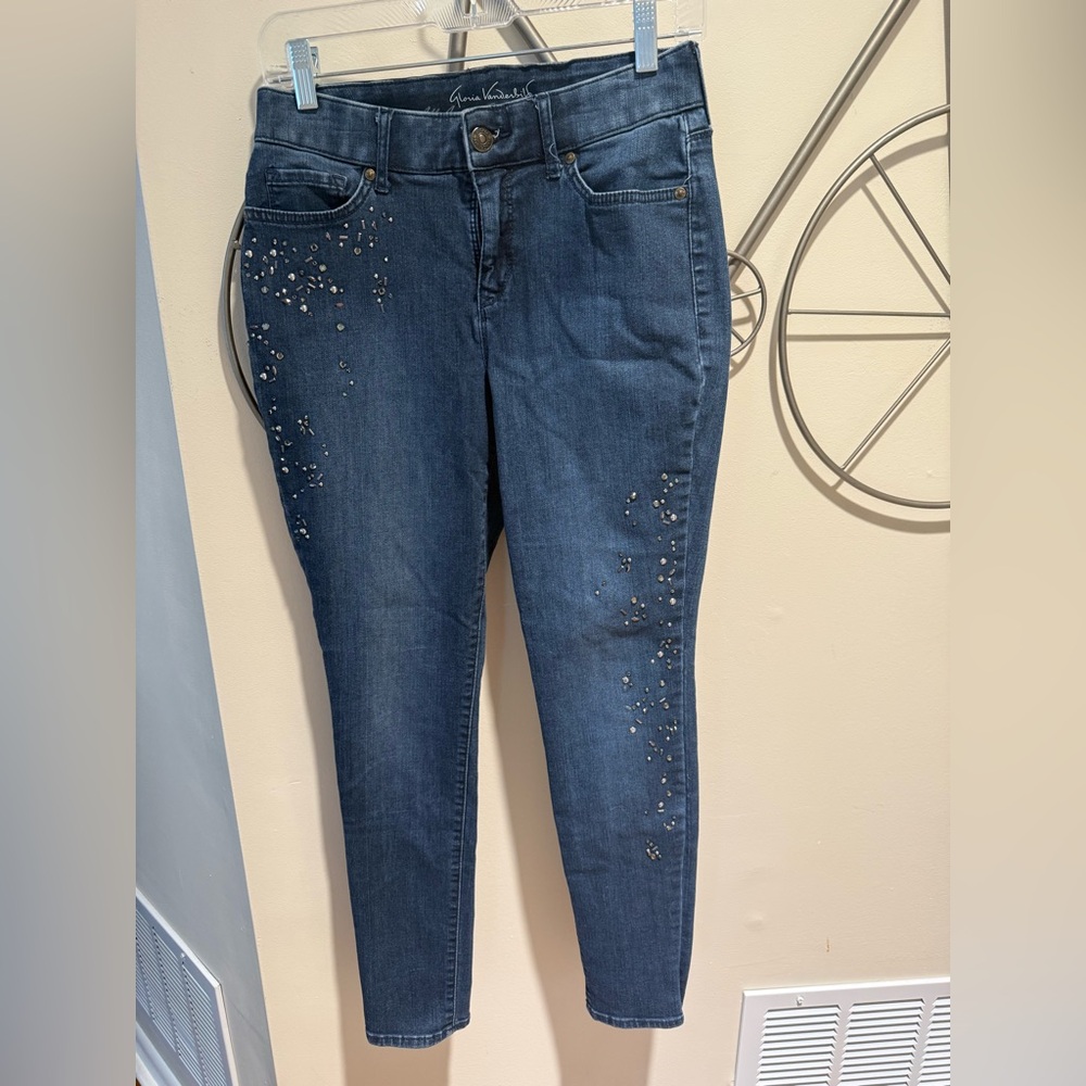 Gloria Vanderbilt Rhinestone Skinny Jeans Bedazzled Size 6 Cotton Blend Y2K